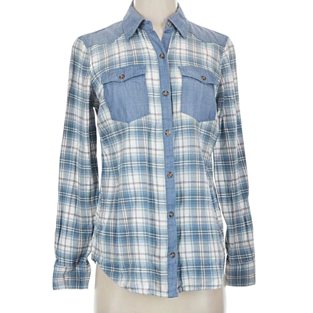 Cato Blue and White Plaid Button-Down Shirt